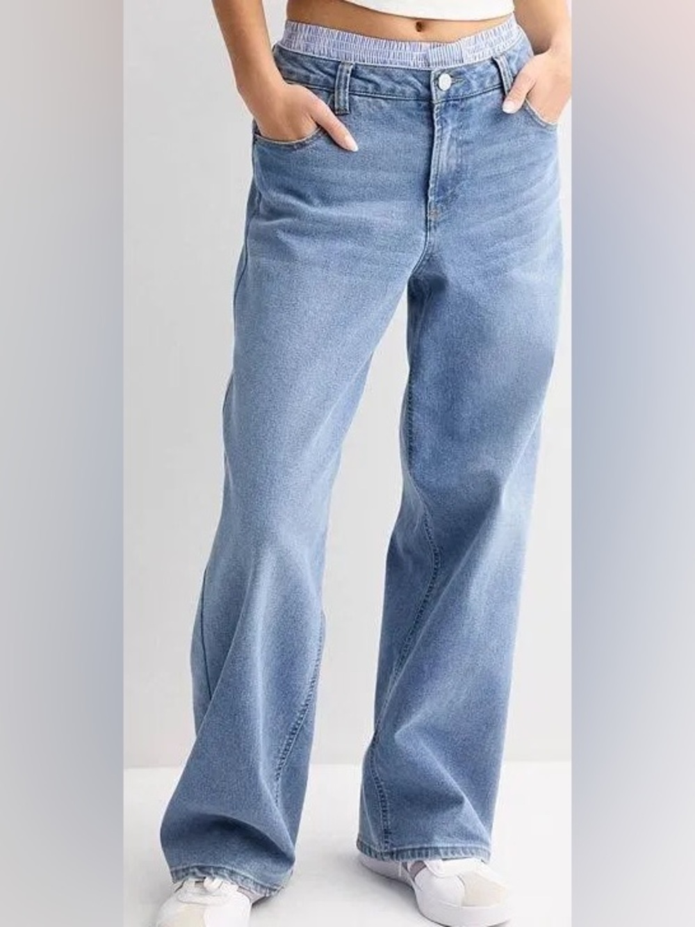 YMI Jeans Women's Blue Wide Leg Jeans with Built-in Boxers (removable)